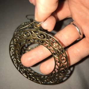 Gold dangle circle printed earrings